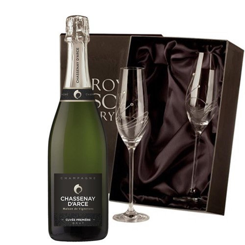 Chassenay d'Arce Cuvee Premiere Brut Champagne 75cl With Diamante Crystal Flutes